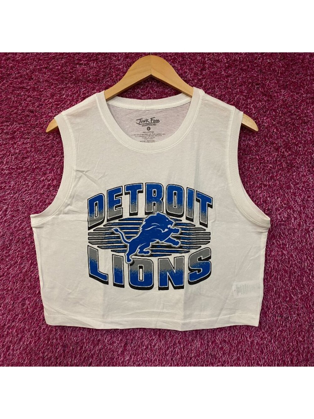 Junk Food Clothing NFL Detroit Lions Cropped Sleeveless Women's T-Shirt Large